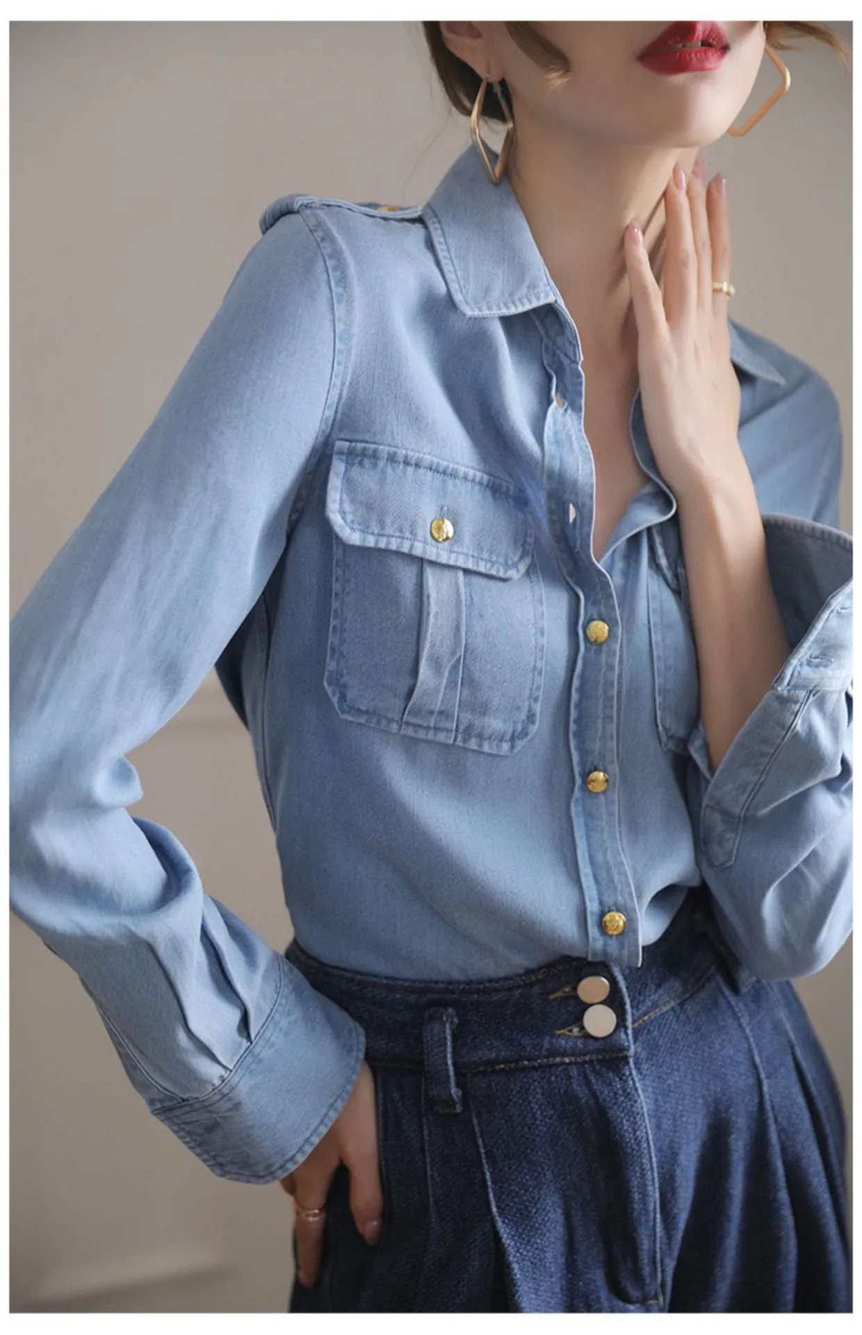 CEL  designer clothes women Women's Shirts polo shirt Spring shirt fashion business sleeve Kashi top-grade logo T-shirt Metal buckle casual shirt birthday gifts - Deanwangkt