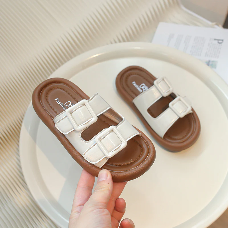 DEANWANGKT Summer New Children's Buckle Beach Shoes Comfortable Fashion Girls Slippers Outer Wear Soft Bottom Non-Slip Slipper - Deanwangkt