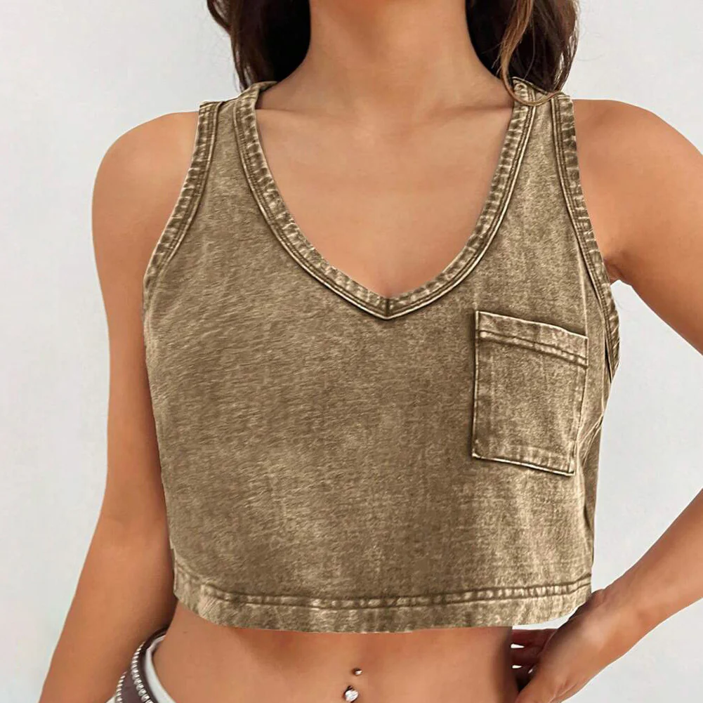 n retro old denim vest female exposed navel slim fit fashion hottie single pocket personalized design top New - Deanwangkt