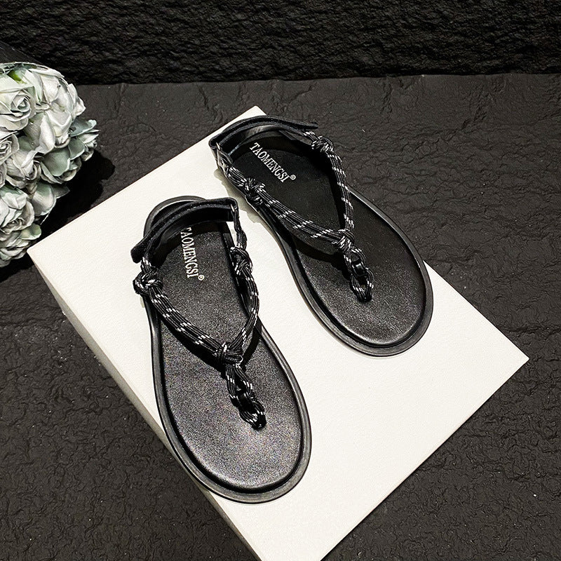DEANWANGKT  Show Style Bends and Hitches Flip-Flops Casual Velcro Sandals Women's Shoes Outer Wear Flip-Flops Women's Sandals - Deanwangkt