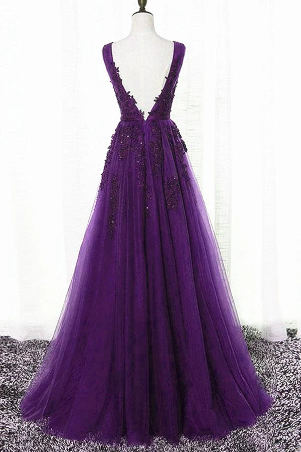 Solvbao Beautiful Purple Tulle A-line Party Dress, Long Bridesmaid Dress - Deanwangkt