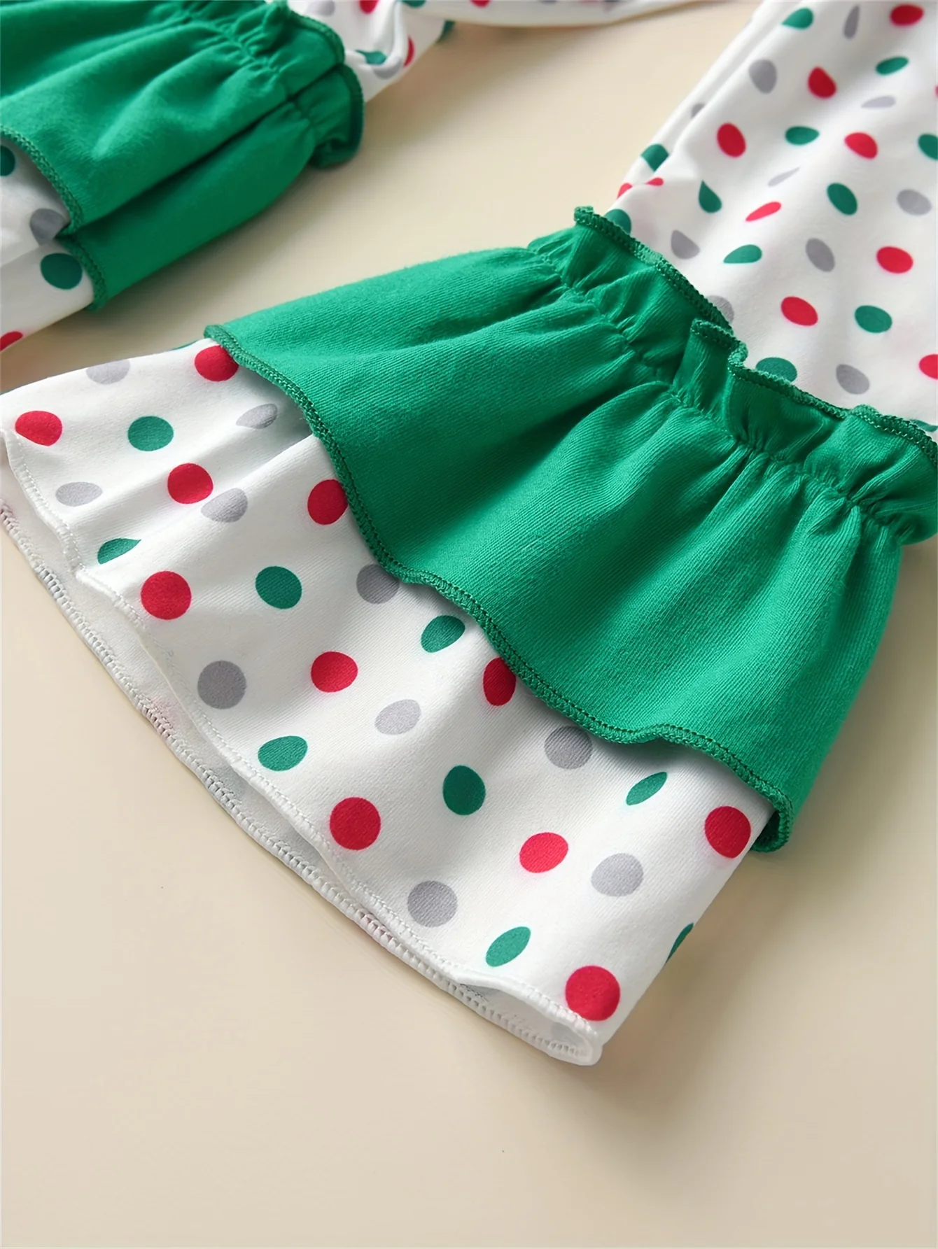 2pcs Girl's Santa Patched Outfit, Peplum Top & Polka Dots Pattern Flared Pants Set, Toddler Kid's Outdoor Clothes For Spring Fall - Deanwangkt