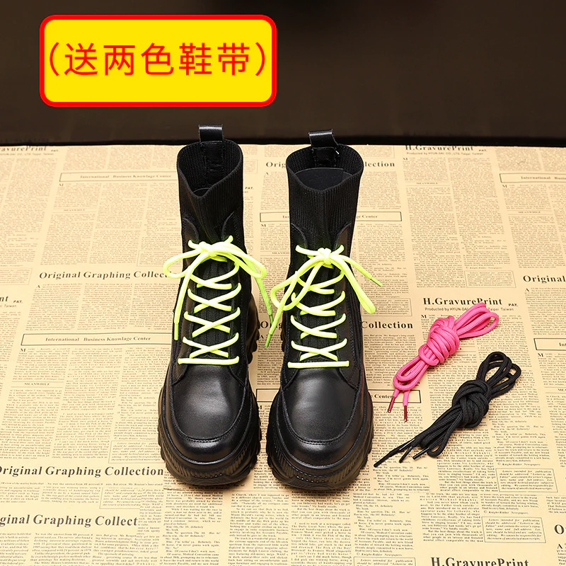 Martin Boots for Women Height Increasing Insole High-Top  Autumn and Winter Korean Style Muffin Bottom Cowhide Black Shoes One Piece Dropshipping Tide - Deanwangkt