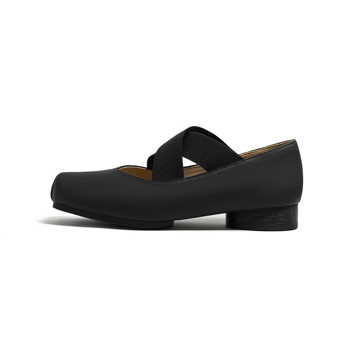 DEANWANGKT  Genuine Leather Mary Jane Pumps Autumn and Winter Retro Cross Belt Square Toe Comfortable Chunky Heel High Heel Pig Nose Ballet Shoes - Deanwangkt