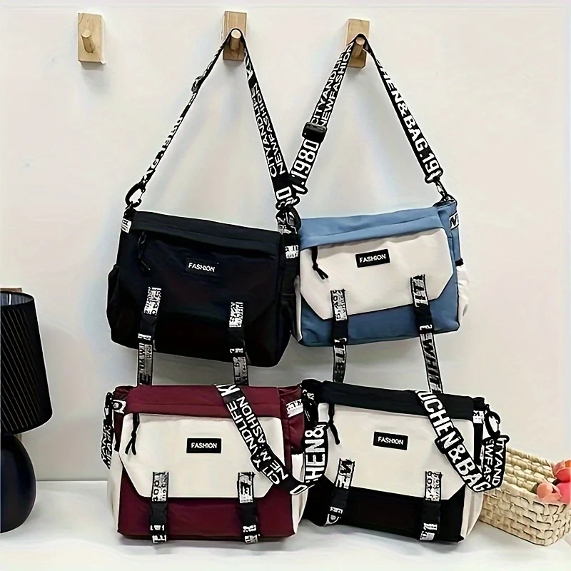 Fashionable Graphic Crossbody Bag with Adjustable Strap - Zipper Closure, Polyester Lining, Foldable Design - Preppy Urban Style Messenger Bag for School and Daily Use - Deanwangkt