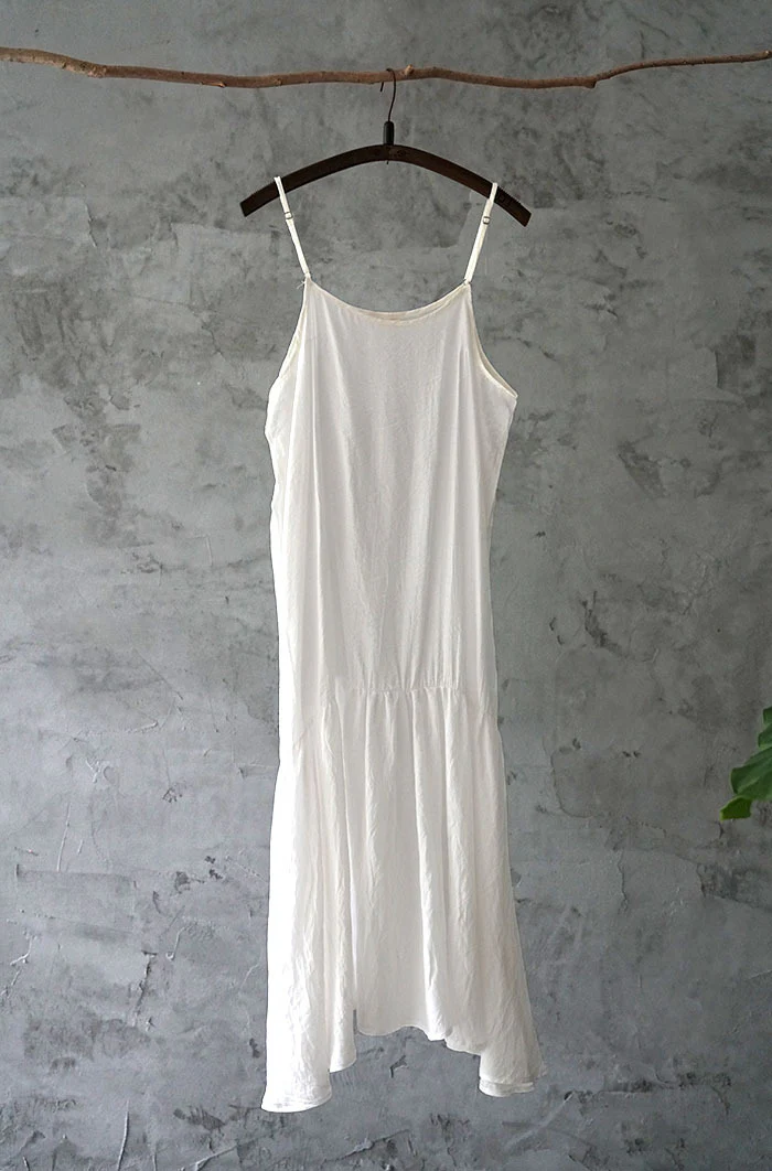 Tencel cotton ruffle edge fishtail long suspender dress, fairy long suspender skirt L18132 - Deanwangkt