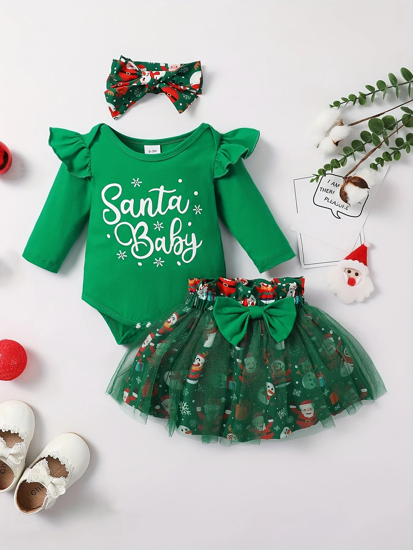 Baby Girls Adorable Christmas Outfit Infant Long Sleeve Romper & Snowman Print Tulle Dresses Outdoor Set Festival Party Dress Up - Deanwangkt