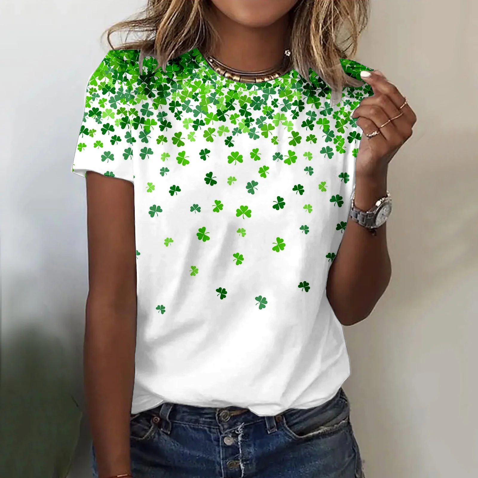DEANWANGKT  European and American Women's Clothing Summer New Foreign Trade 3D Plant Flower Digital Printed round Neck Short Sleeve Women's T-shirt ME15 - Deanwangkt