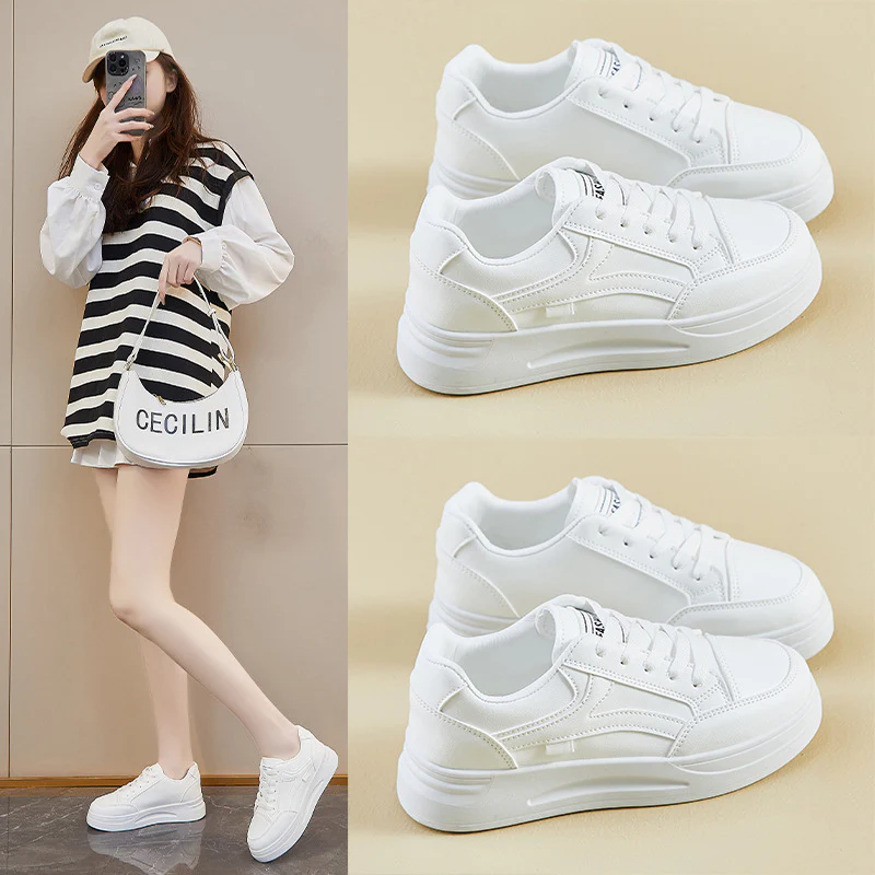 2025 spring white shoes new Korean version ins female students platform heightening board shoes casual shoes street shot CY6602 - Deanwangkt