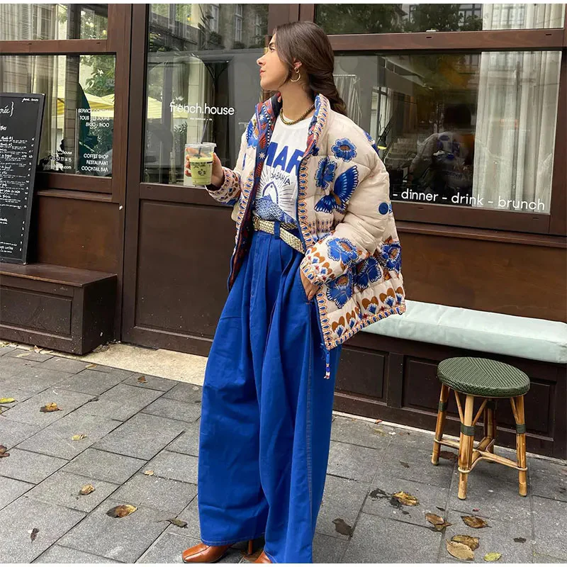 2025 autumn and winter new products European and American cross-border women's clothing street fashion positioning printed cotton-padded jacket w028 5999 - Deanwangkt