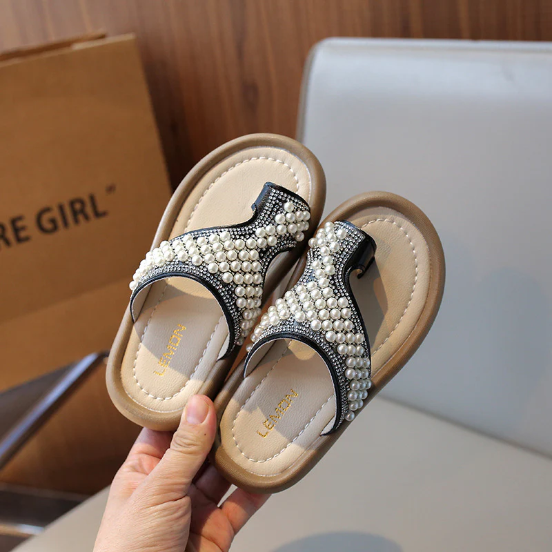 DEANWANGKT Summer New Girls' Slipper Fashion Casual Shoes Korean Style Pearl Cool Beach Children's Shoes Wholesale Delivery - Deanwangkt