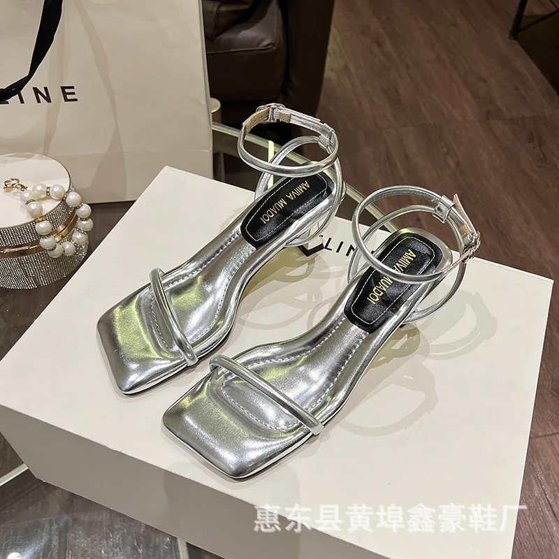 DEANWANGKT  Xinhao Shoes Factory  Square Head Fruit Shell with the Same Thin Strap Soft Strap Soft Bottom Strap Comfortable High Heel Sandals - Deanwangkt