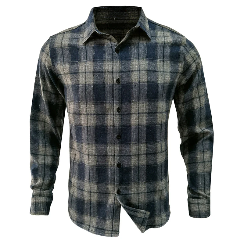 DEANWANGKT 2025 New men's loose flannel shirt men's autumn and winter  men's long-sleeved plaid casual shirt men's - Deanwangkt