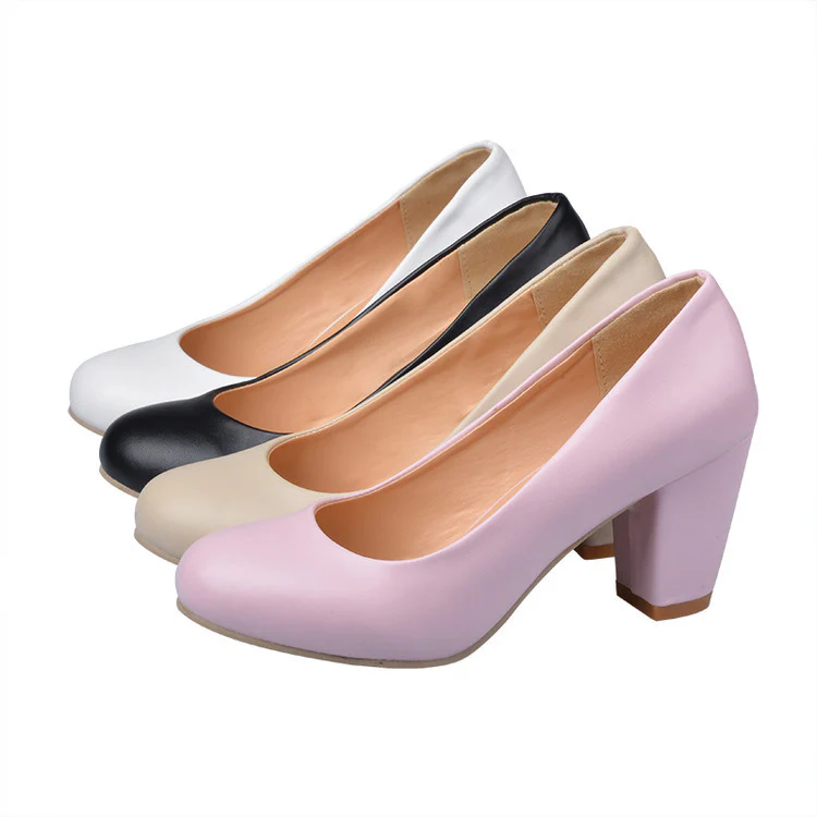DEANWANGK  Yingmeier Cross-Border Chunky Heel High Heel Shoes round Toe Low-Cut plus Size 40-43 44 45 46 Size 47 Pumps Women's Shoes - Deanwangkt