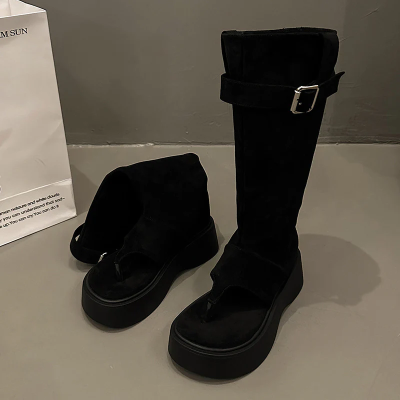 High Pants Boots Knight Boots Fashion Brand Retro below the Knee Long Boots Spring and Summer Thick Bottom Female Boots Western Open Toe Boots - Deanwangkt