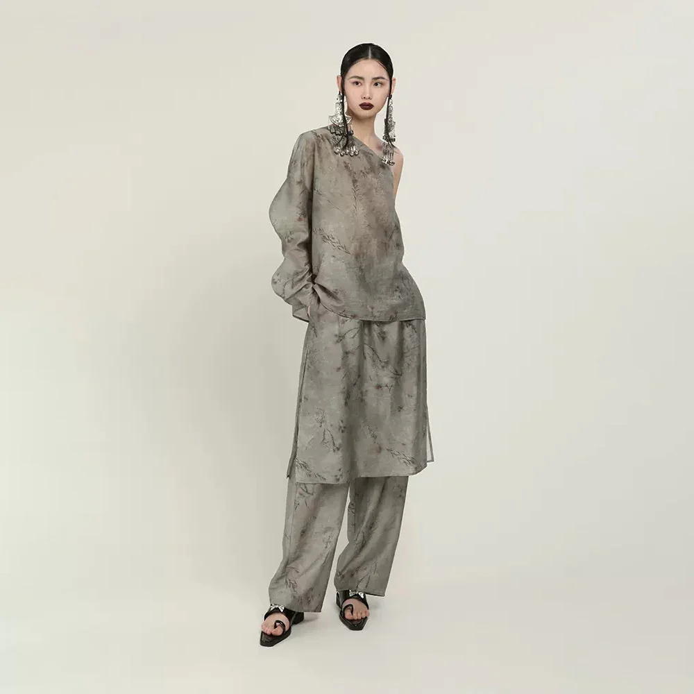 Spring and summer new wide-leg pants, new Chinese loose elastic waist fake two-piece wide-leg pants B0406 culottes women - Deanwangkt