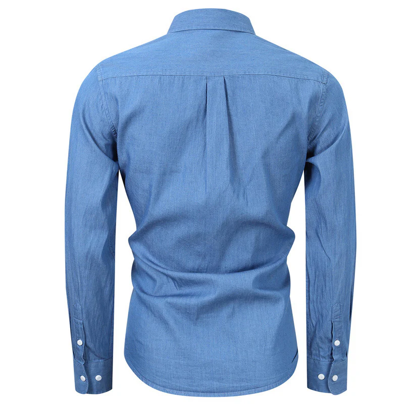 DEANWANGKT 2025 men's short-sleeved denim shirt autumn and winter  men's bottoming shirt long-sleeved business men's shirt - Deanwangkt