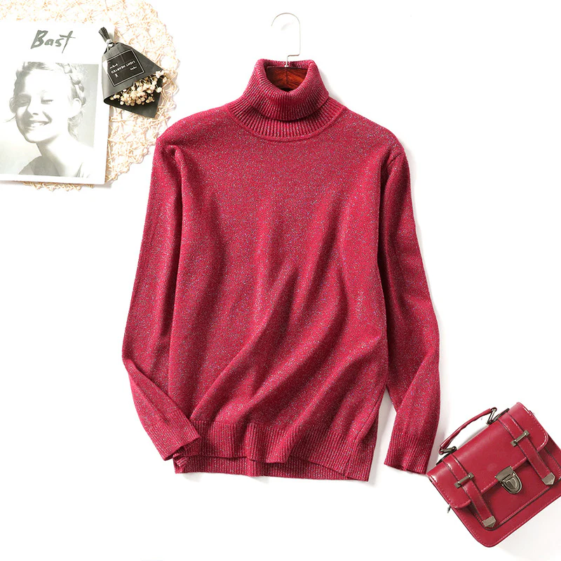 DEANWANGKT 2018 new simple women's sweater turtleneck long-sleeved thick knitted bright thread jumper slim Korean version bottoming shirt - Deanwangkt