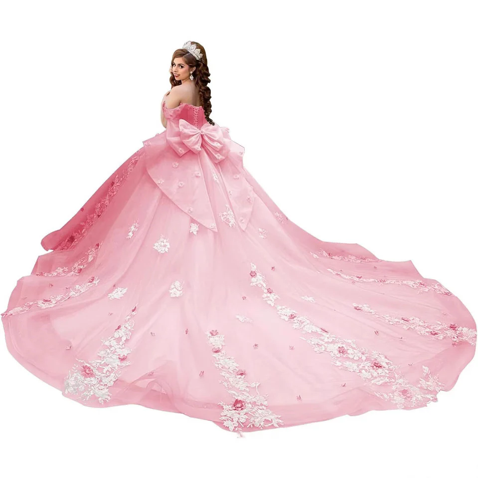 2025mesh yarn  new trailing one-word shoulder tube top dress princess skirt three-dimensional applique puff skirt performance clothes - Deanwangkt