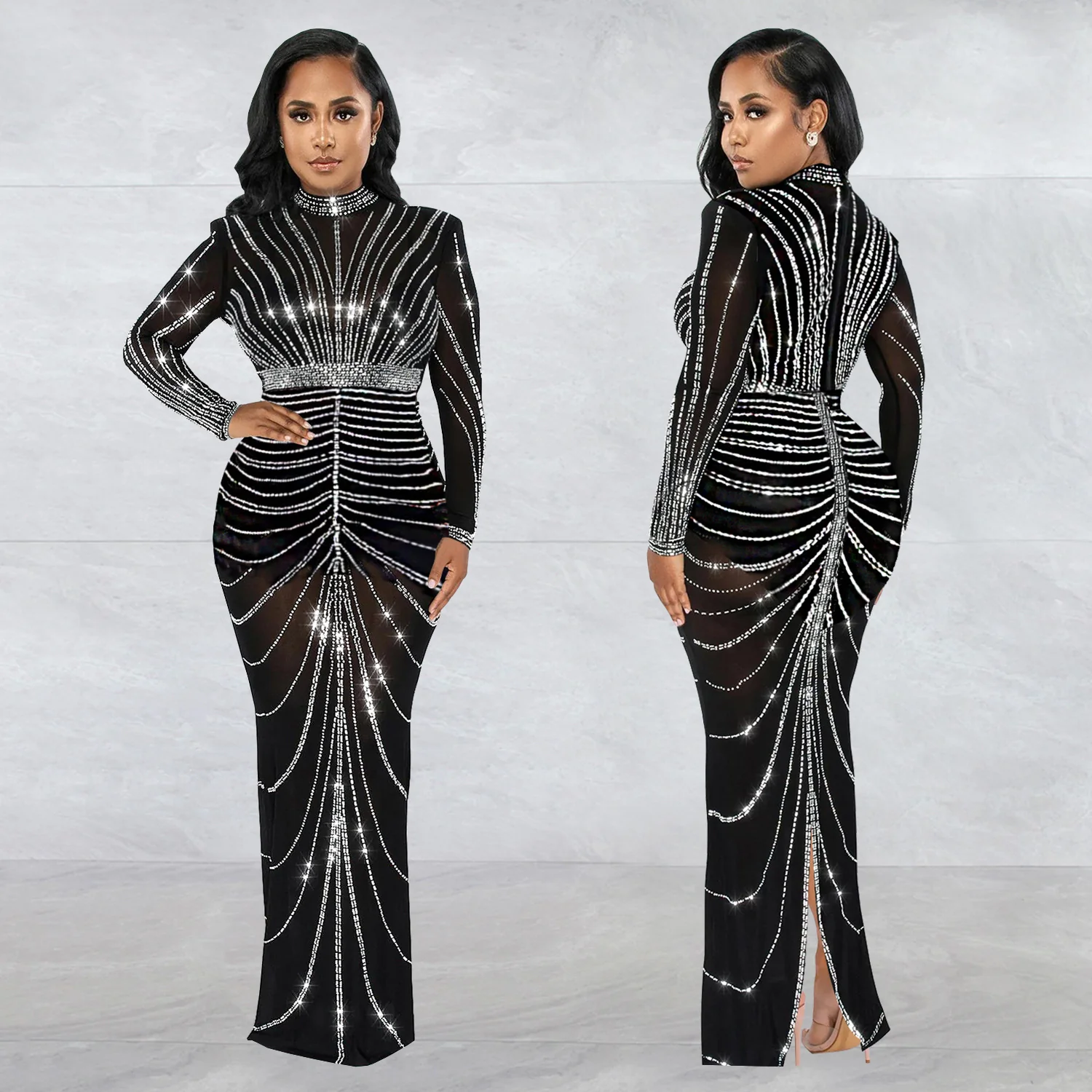 2025 C7141    Popular and  Fashion Women's Clothing Sexy Long Sleeve Rear Split Hot Diamond Dress New - Deanwangkt