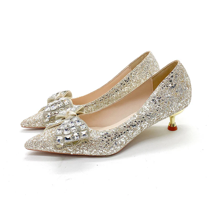 DEANWANGK  New Rhinestone Bow Jewelry Wedding Shoes Bridal Shoes Wedding Dress Temperamental Minority Stiletto Heel High Heels Wholesale - Deanwangkt