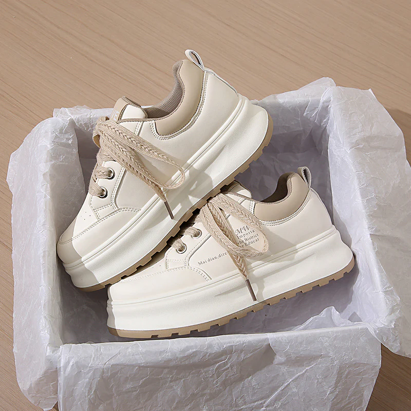 2025 spring little white shoes new Korean version ins female students platform height increase street shot sports board shoes casual XW519 - Deanwangkt