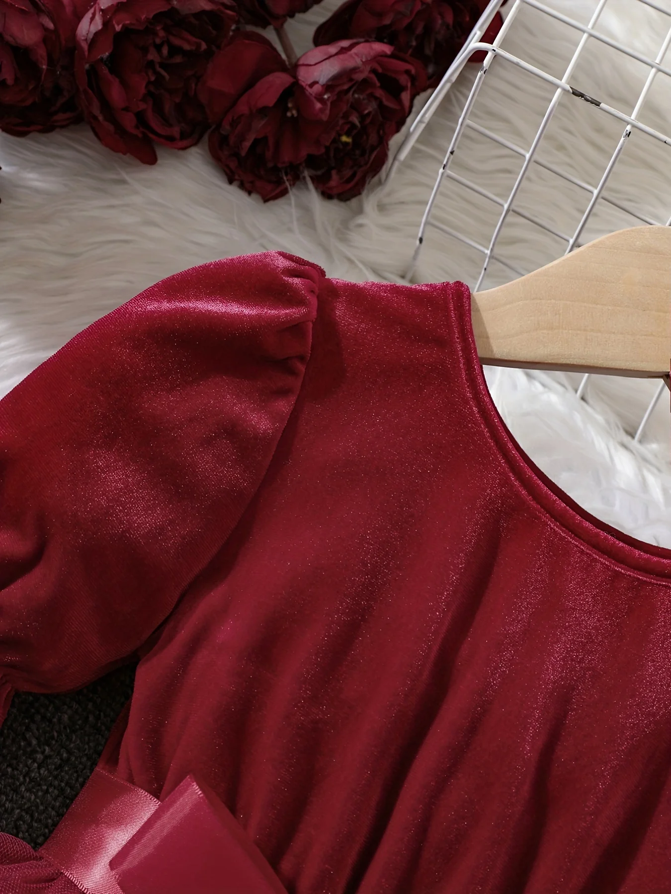 Girls' Gradient Mesh Christmas Velvet Stitching Lace-up Princess Dress For Autumn And Winter - Deanwangkt