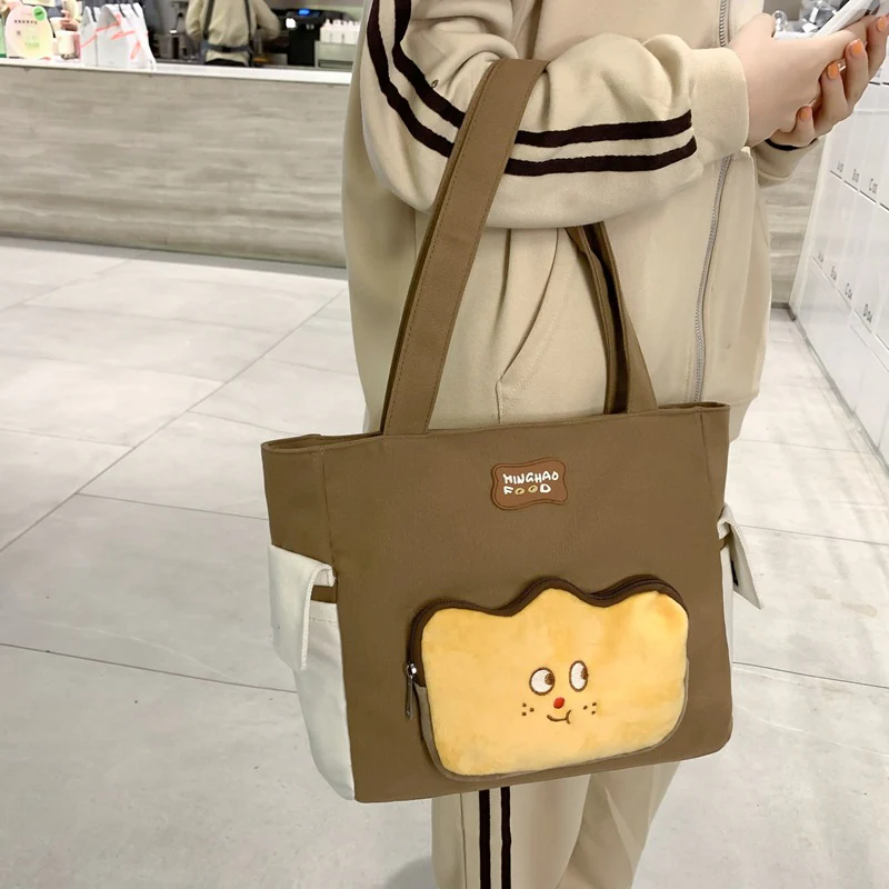 DEANWANGKT 2025 Cartoon cute tote bag  autumn new fashionable large-capacity shoulder bag girl personality toast shopping bag - Deanwangkt