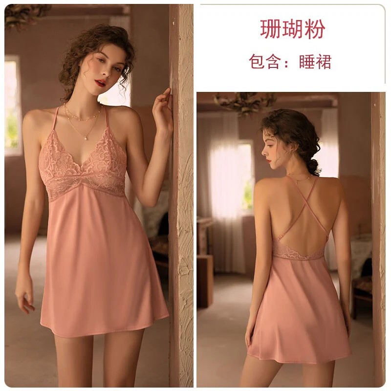 deanwangkt 3 Piece Lingerie Set with Robe Satin Pajamas Dress Cardigan Long Sleeve Top Sexy Sleepwear Bath Female Adult Nightwear Nightgown - Deanwangkt