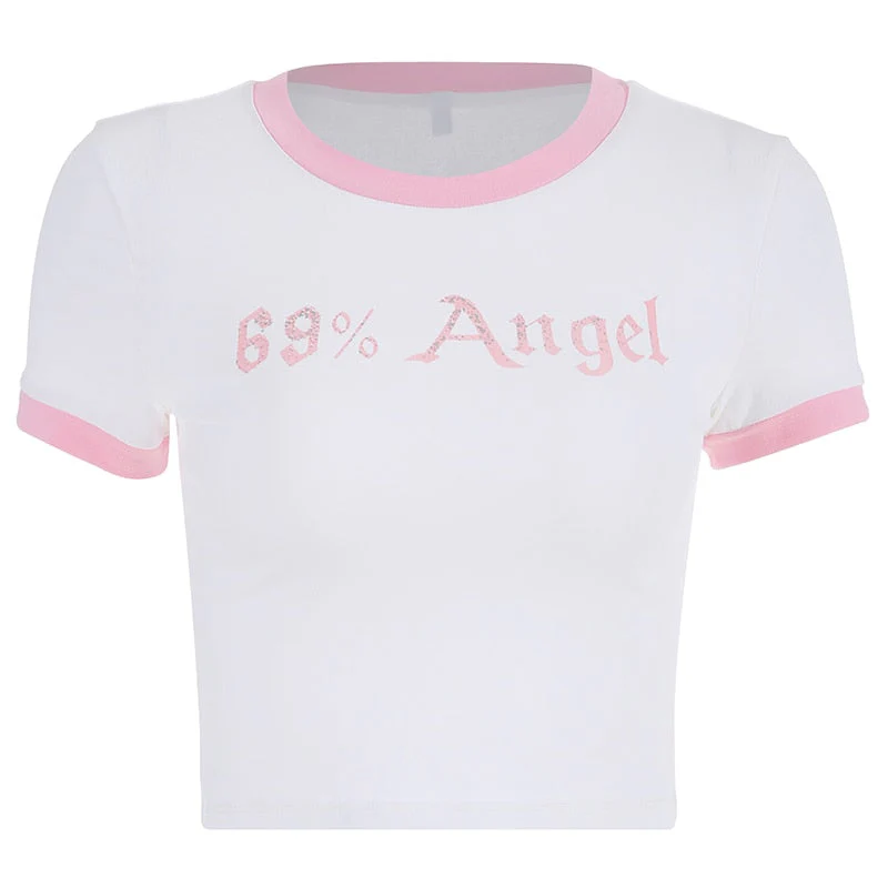 Graphic T Shirts Y2K Top Women Fairy Grunge Short Sleeve T-Shirts Slim Anime Crop Top Streetwear O Neck Tees 90s E-Girl Clothes - Deanwangkt