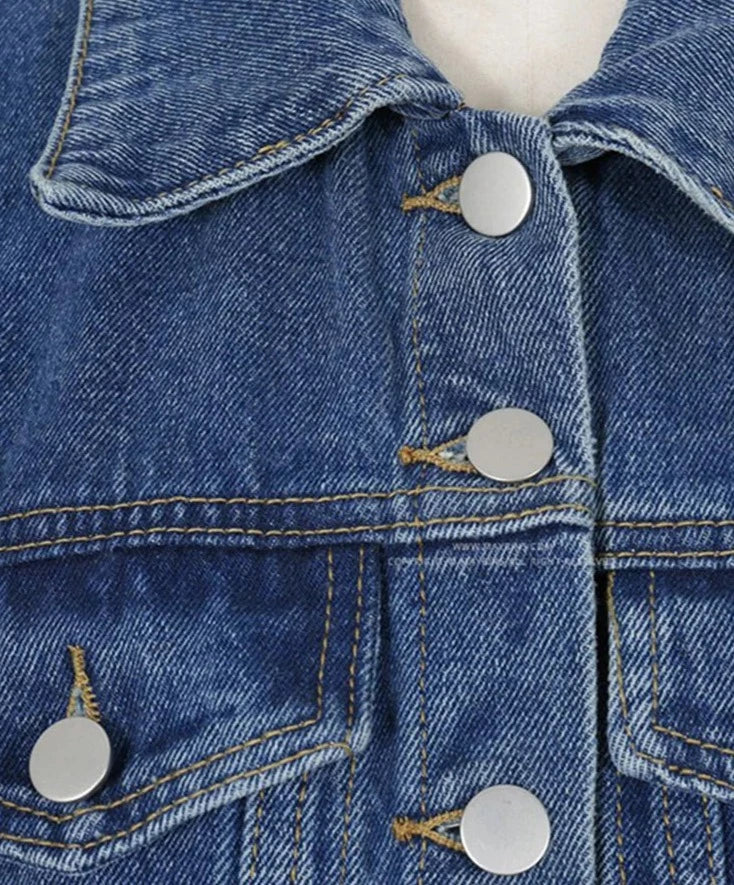 deanwangkt Crop Denim Jacket Women Puff Sleeve Summer Street Korean Fashion Designer Short Blue Jean Coat Ladies Outerwear - Deanwangkt