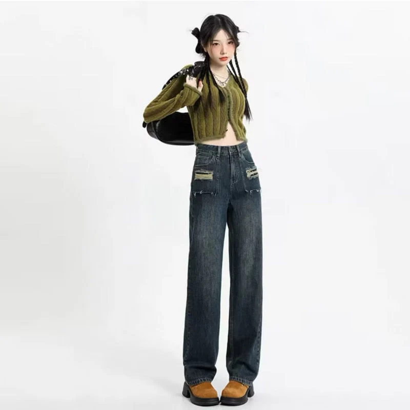 deanwangkt Narrow Edition Wide Leg Jeans For Women In Summer, New Design Sense, High Waist, Loose Fitting, Slim Straight Pants, Summer - Deanwangkt