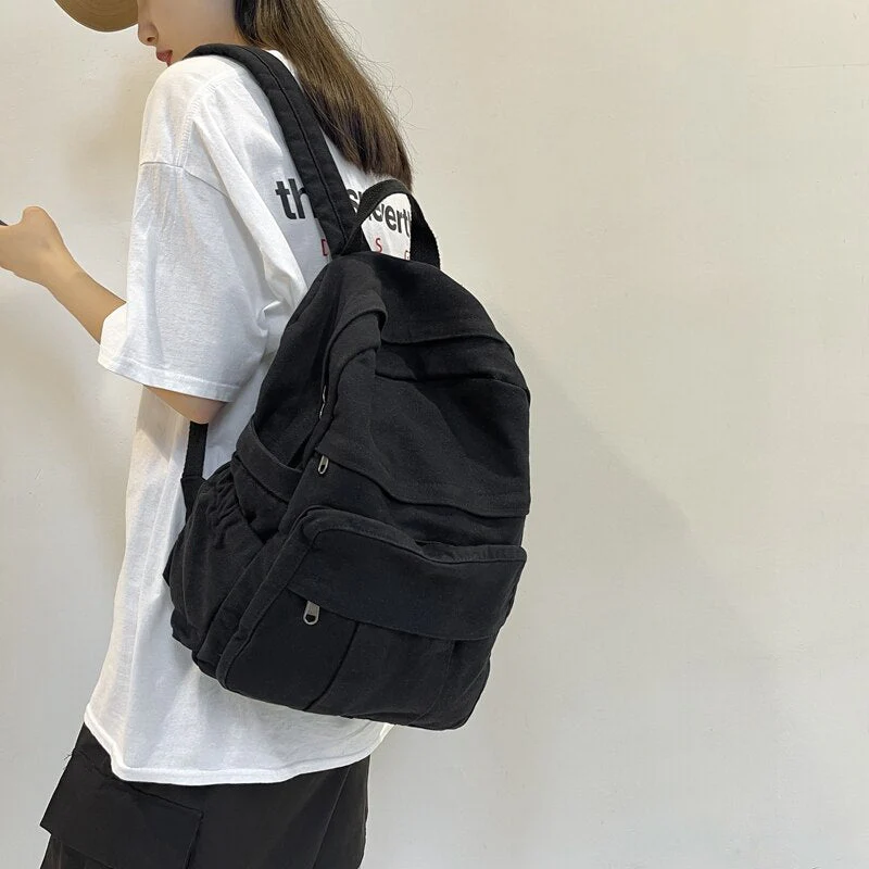 Back To School Student Shoulders Large Capacity Khaki Backpack Fashion Canvas Backpacks Female College Teen Computer Bag mochila - Deanwangkt