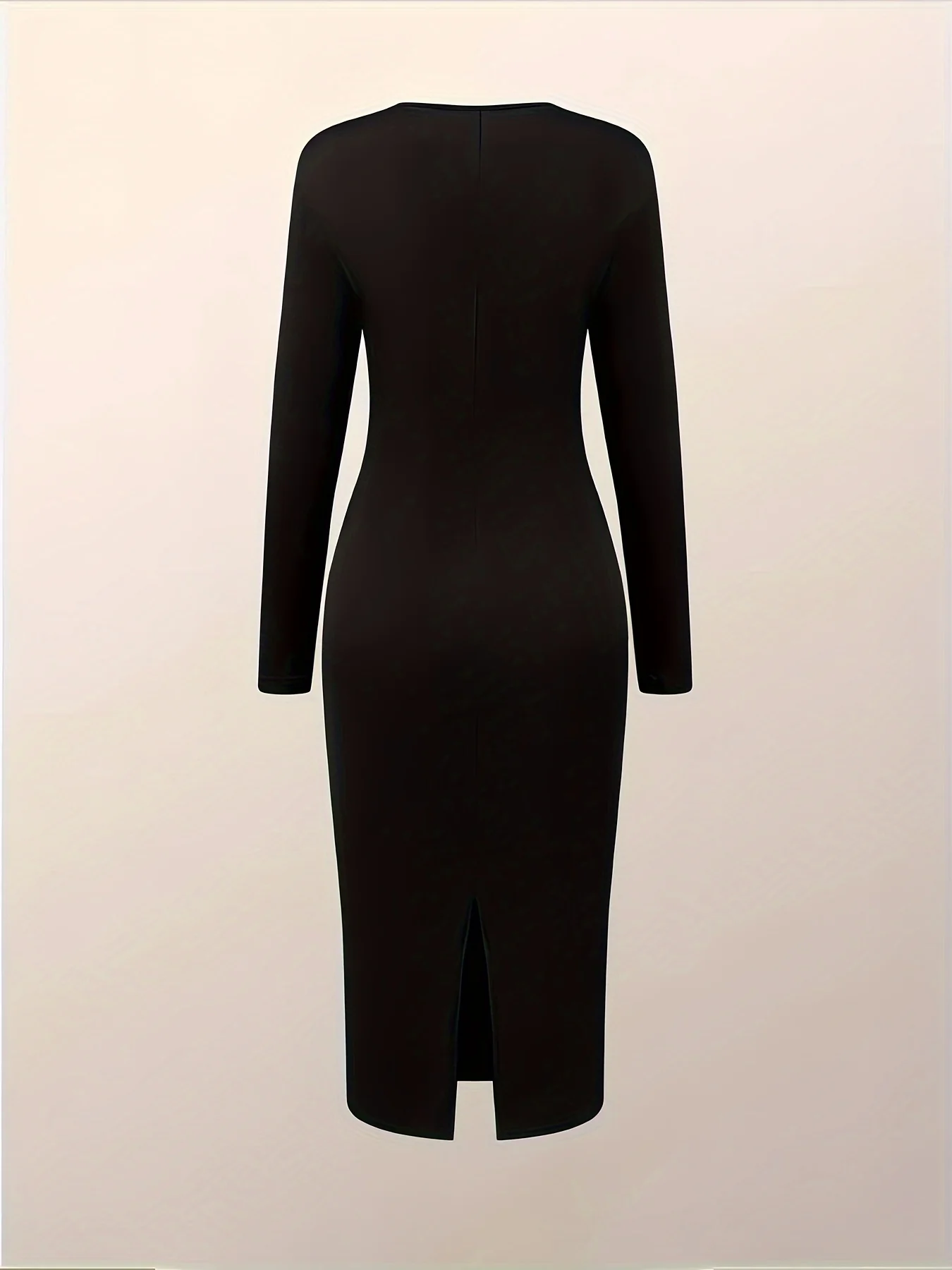 Split Solid Bodycon Dress, Casual Crew Neck Long Sleeve Midi Dress, Women's Clothing - Deanwangkt