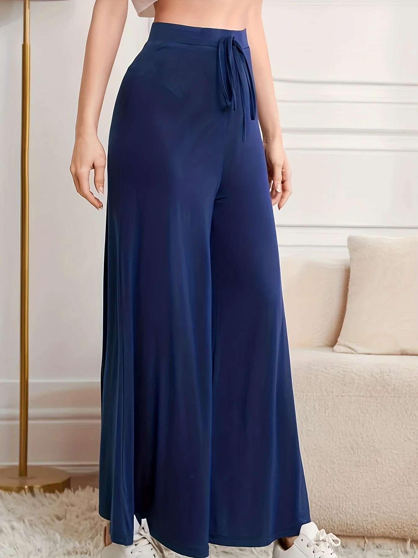 deanwangkt Solid Lace Up Lounge Pants, Casual & Soft Elastic Waistband Pants, Womens Loungewear & Sleepwear - Deanwangkt