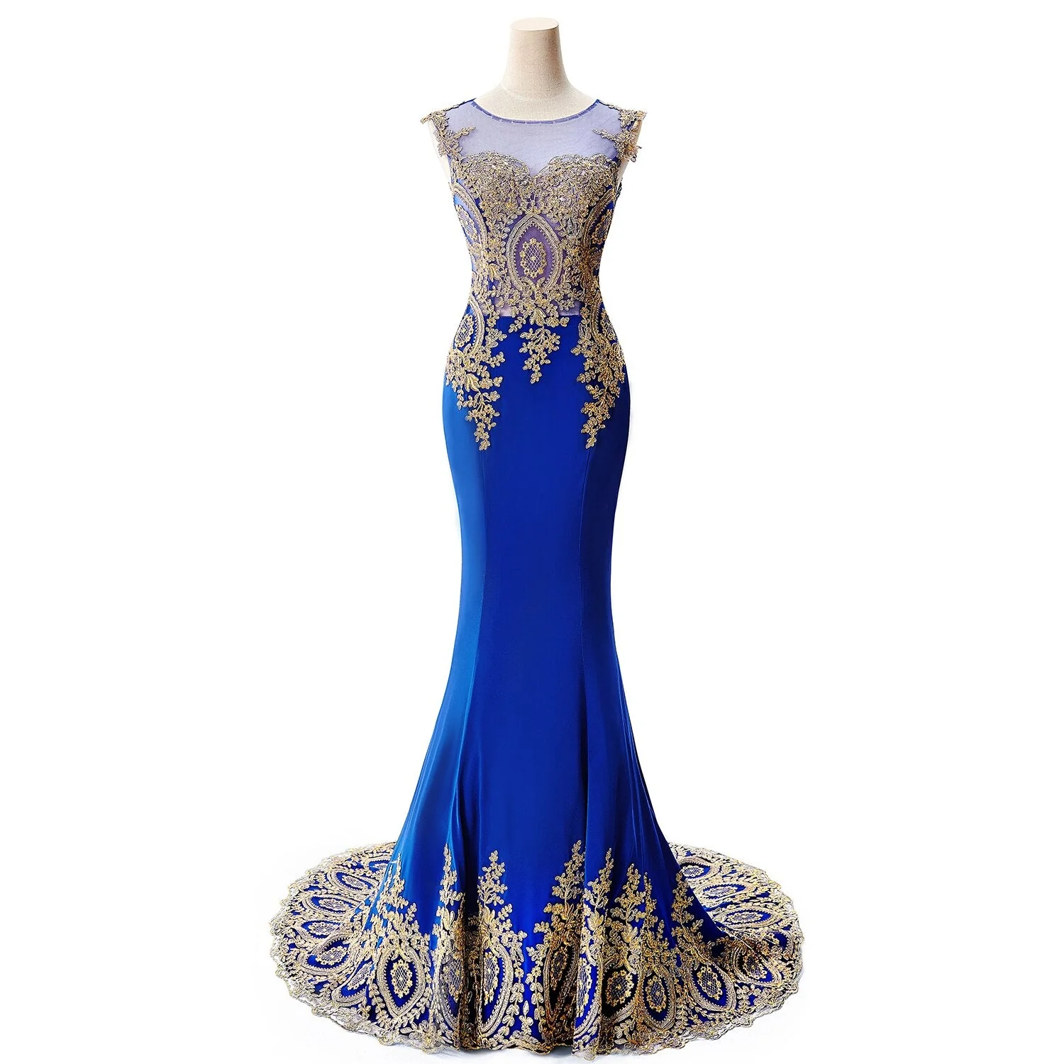 DEANWANGKT Plus Size Blue Prom Dresses Long Women Mermaid Train Party Gown Birthday Gift Lady Luxury Gold Lace Appliques See through Back - Deanwangkt