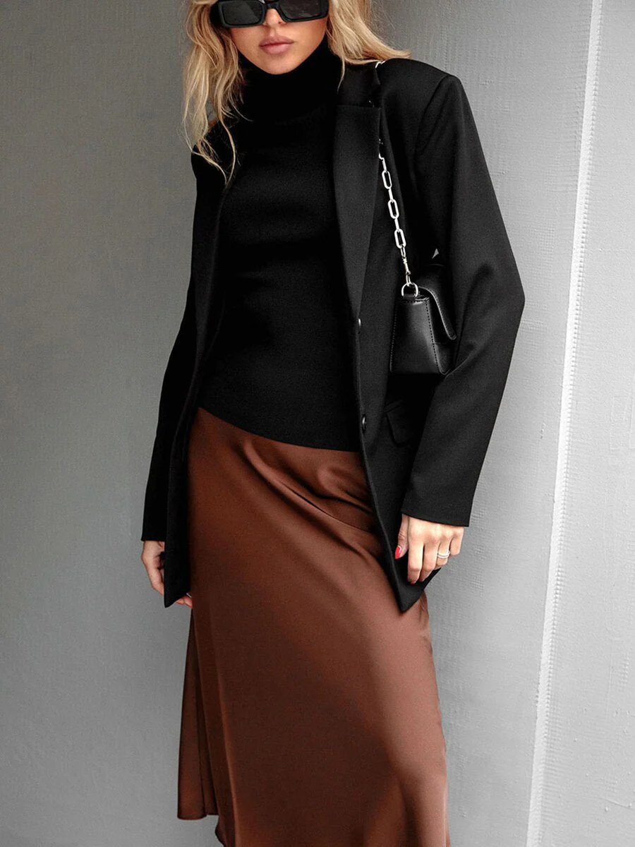 Joskka   High Waist Slim Elegant Fashion Long Skirt Women Simple Vintage Office Lady New Fall Dress - Deanwangkt