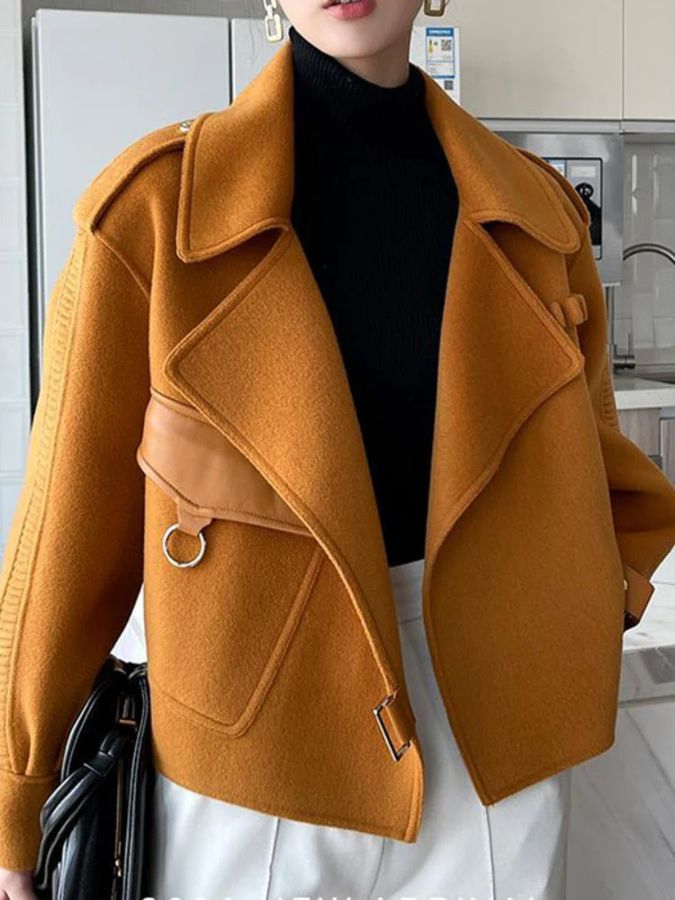 deanwangkt Women's Autumn Coat  Pockets Solid Loose Short Jackets Ladies Wool & Blends High Street Spring Woolen Coats for Women - Deanwangkt