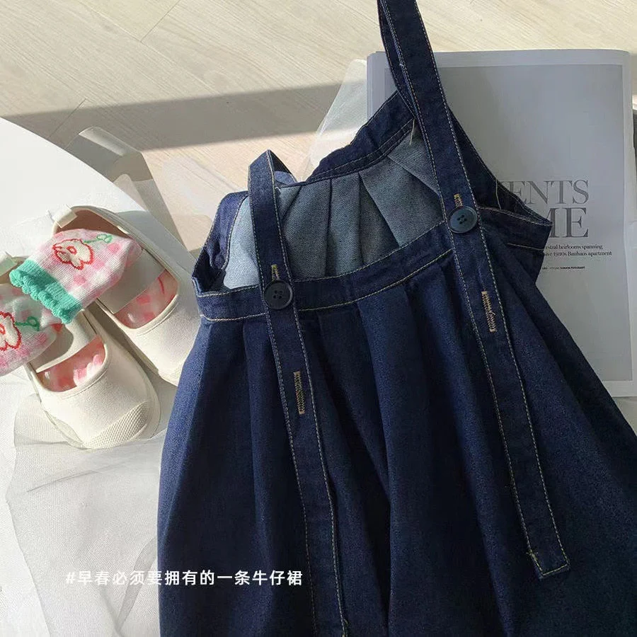 deanwangkt New Spring Girls Dress Suit Children's Clothing Sets Kids Embroidery Lapel Shirt and Denim Strap Dress 2PCS Outfit - Deanwangkt