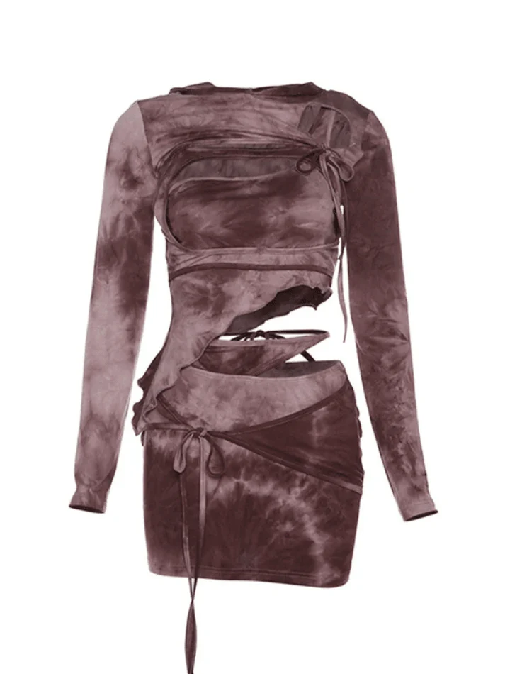 deanwangkt - Hollow out Crop Top And Wrap Hip Skirt Two Piece - Deanwangkt