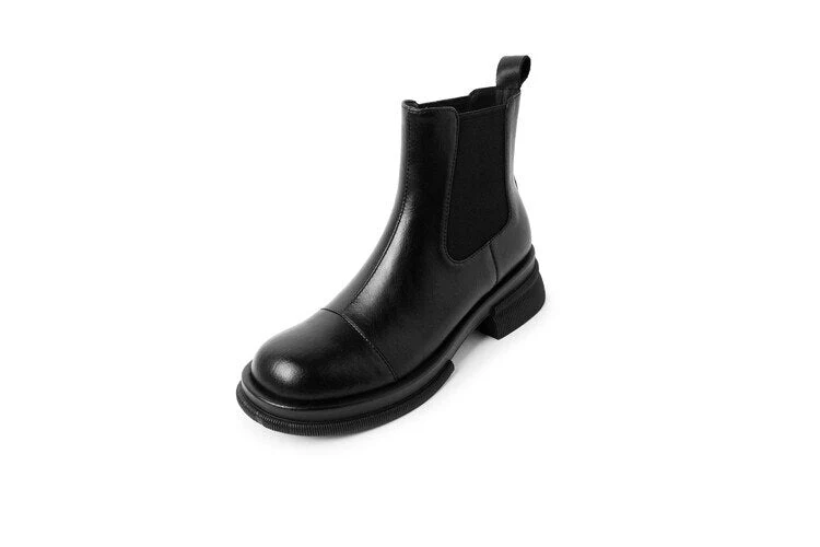 deanwangkt Autumn Boots     NEW Fall/Winter Shoes Women Split Leather Ankle Boots Round Toe Chunky Shoes for Women Solid Chelsea Boots Leisure Black Boots - Deanwangkt