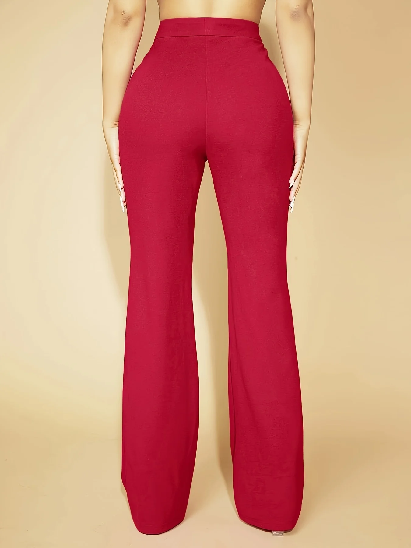 deanwangkt Plus Size elegant Pants, Women's Plus Solid High Rise Medium Stretch Slim Fit Trousers - Deanwangkt