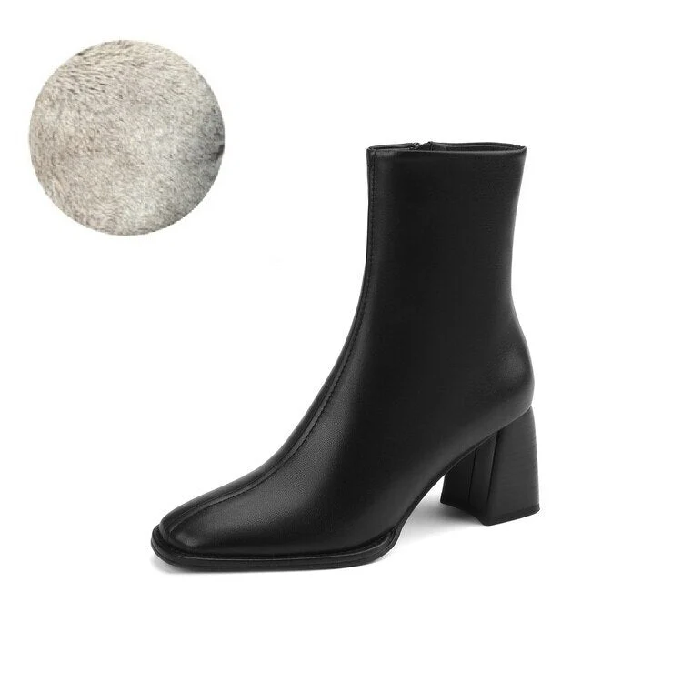 deanwangkt Autumn Shoes    Autumn/Winter Women Boots Split Leather High Heel Boots Square Toe Square Heel Shoes Women Concise Short Modern Boots Fall Shoes - Deanwangkt