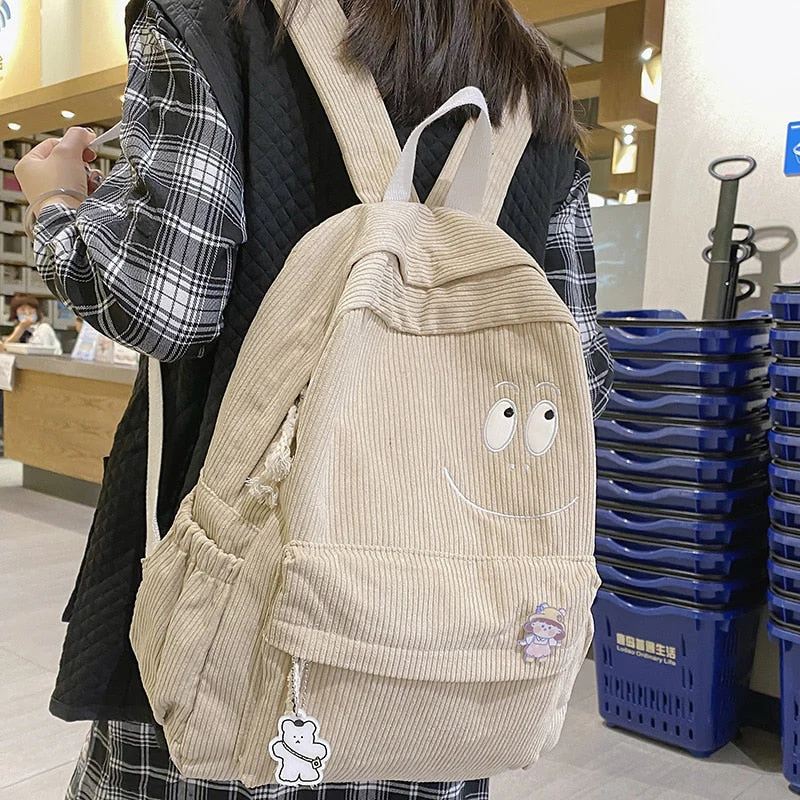 deanwangkt New Female Kawaii Corduroy Laptop College Backpack Trendy Girl Green Cool Cute Bag Fashion Women School Bag Lady Travel Backpack - Deanwangkt