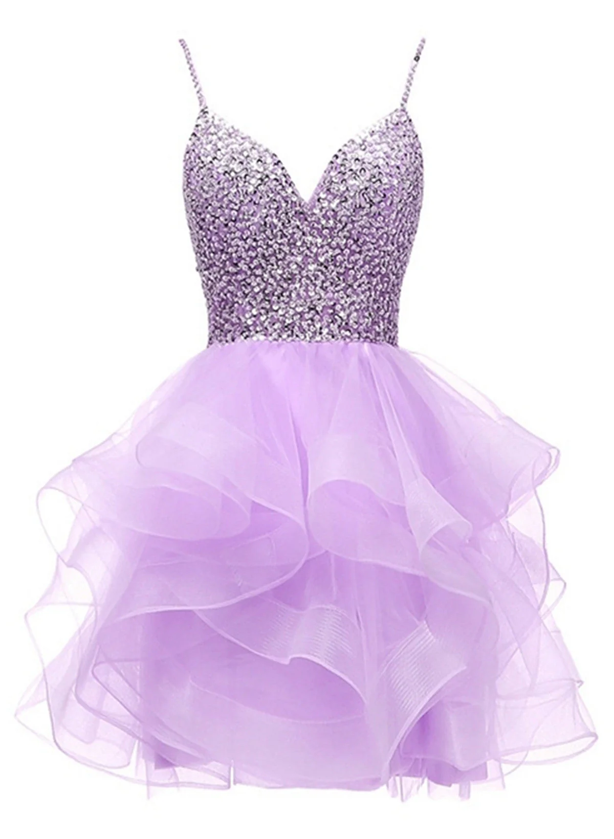 Solvbao Light Purple Tulle Beaded Short Homecoming Dress, Light Purple Short Prom Dress - Deanwangkt