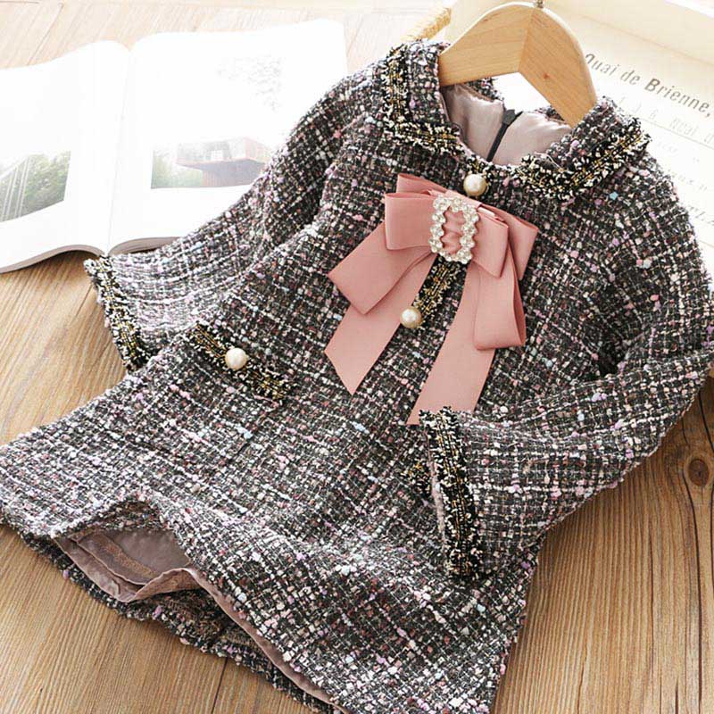 deanwangkt Baby Girl Clothes  Children Suits Korean Version Small Fragrance Girl Plaid Doll Collar Jacket + Love Vest Skirt 2Pcs Clothes Suit Wool Coat - Deanwangkt