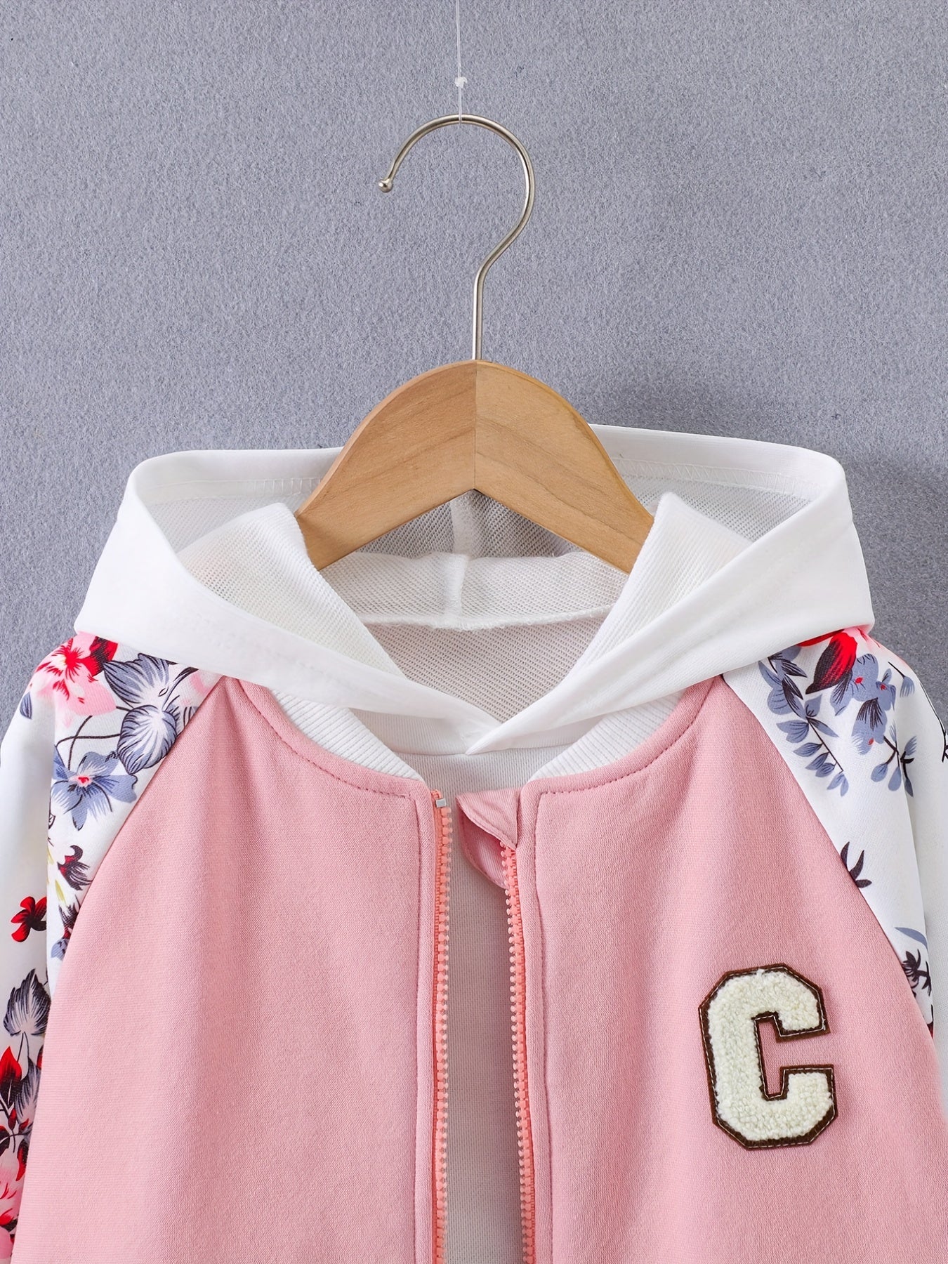 Girls Zip Jacket Floral Print Long Sleeve Fleece Warm Jacket Coat For Kids Teens Autumn And Winter - Deanwangkt