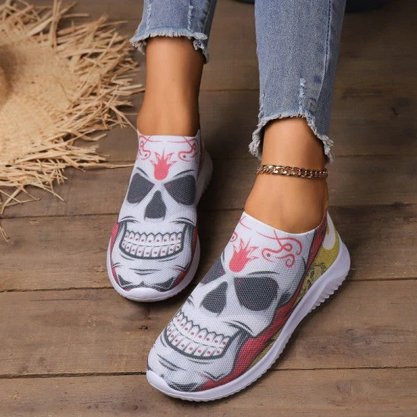 deanwangkt - Halloween White Casual Patchwork Printing Round Comfortable Shoes - Deanwangkt