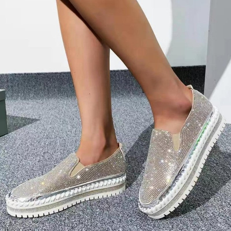 deanwangkt - Silver Casual Patchwork Rhinestone Round Comfortable Out Door Flats Shoes - Deanwangkt