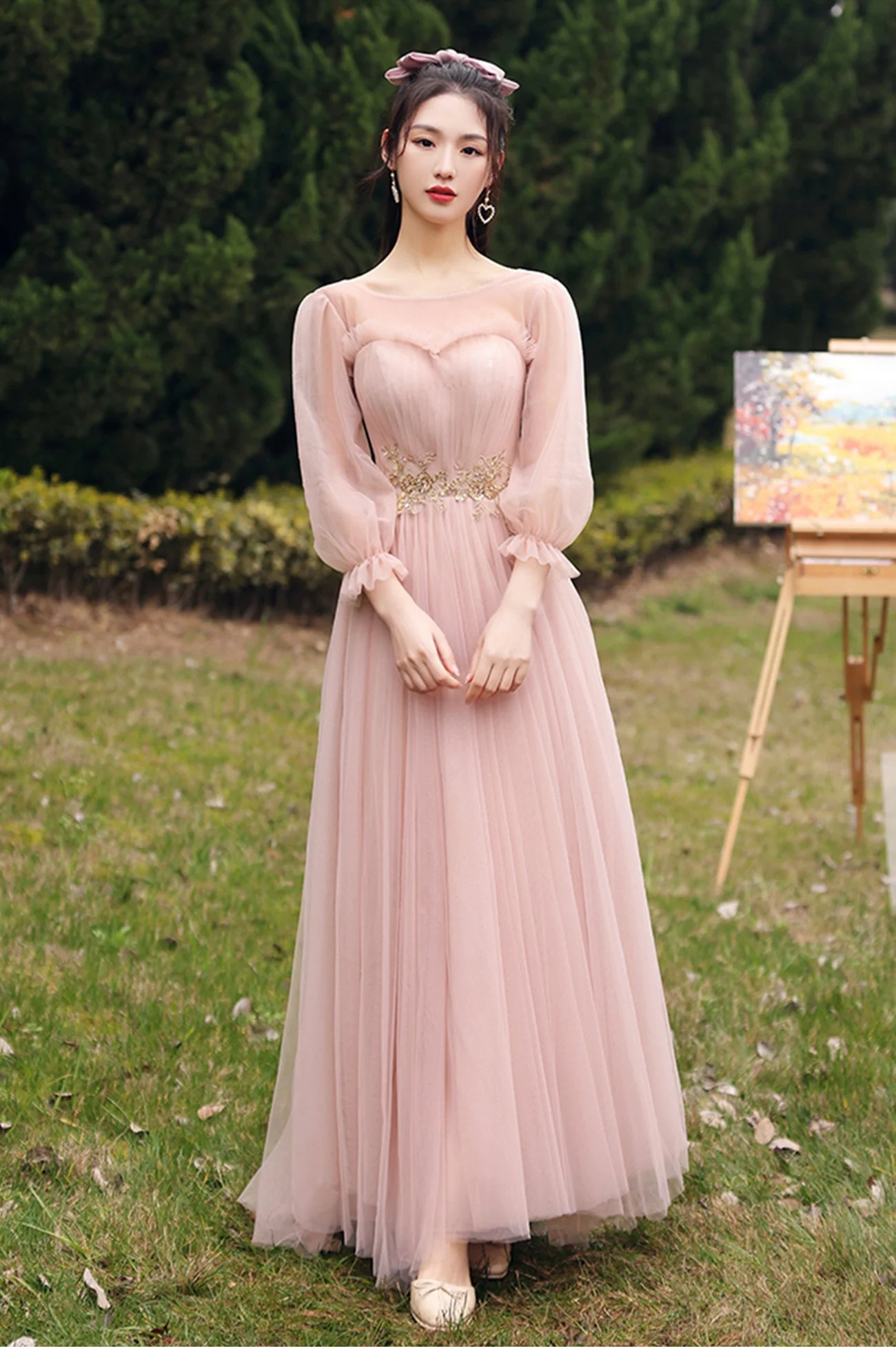 solvbao Pink Lace Long Prom Dresses, Lovely A-Line Evening Dresses - Deanwangkt